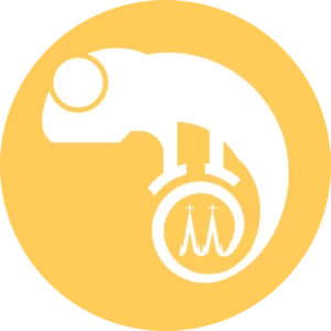 A white, minimalist chameleon icon on a yellow circular background. Its curled tail features graph-like spikes, hinting at a blend of nature, analytics, and technology—perfect for the dynamic spirit of freewalk cologne.