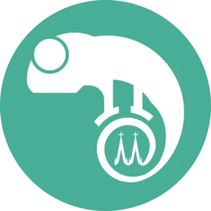 A white, minimalist chameleon icon on a teal circular background. Its curled tail features graph-like spikes, hinting at a blend of nature, analytics, and technology—perfect for the dynamic spirit of freewalk cologne.